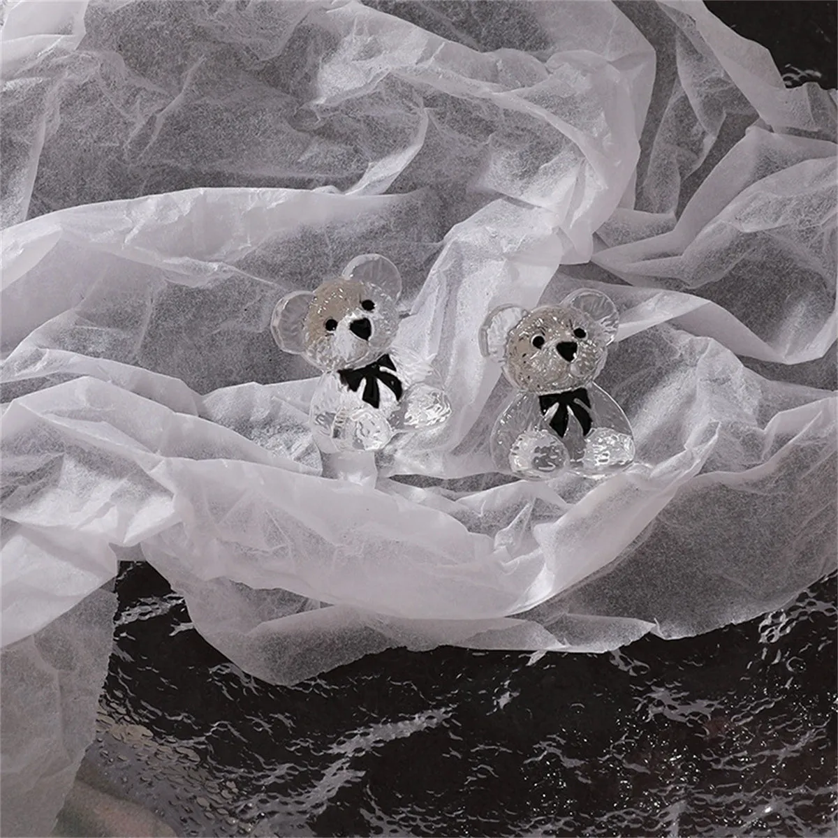 Clear & Black Teddy Bear Stud Earrings