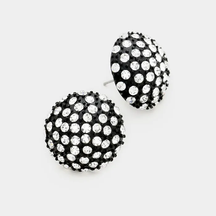 Clear Crystal on Black Dome Stud Earrings | 158454