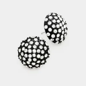 Clear Crystal on Black Dome Stud Earrings | 158454