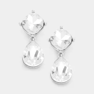 Clear Crystal Silver Dangle Pierced Earrings