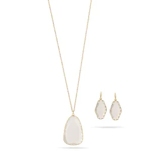 CLEAR FACETED CRYSTAL GOLD PENDANT NECKLACE AND EARRINGS SET#SWYGX1810114GWHT