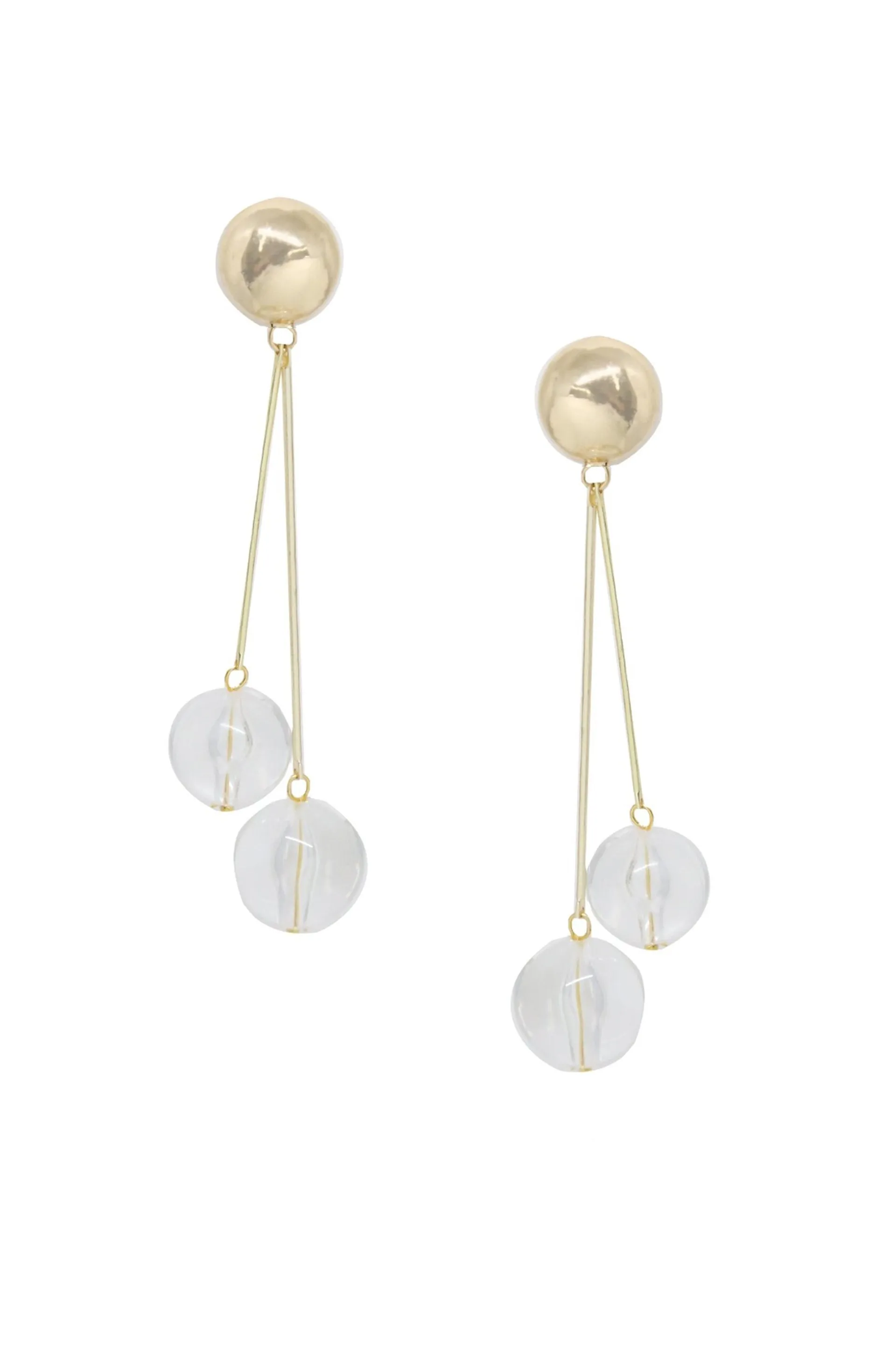 Clear Resin Ball Drop Earrings in Gold