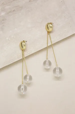 Clear Resin Ball Drop Earrings in Gold