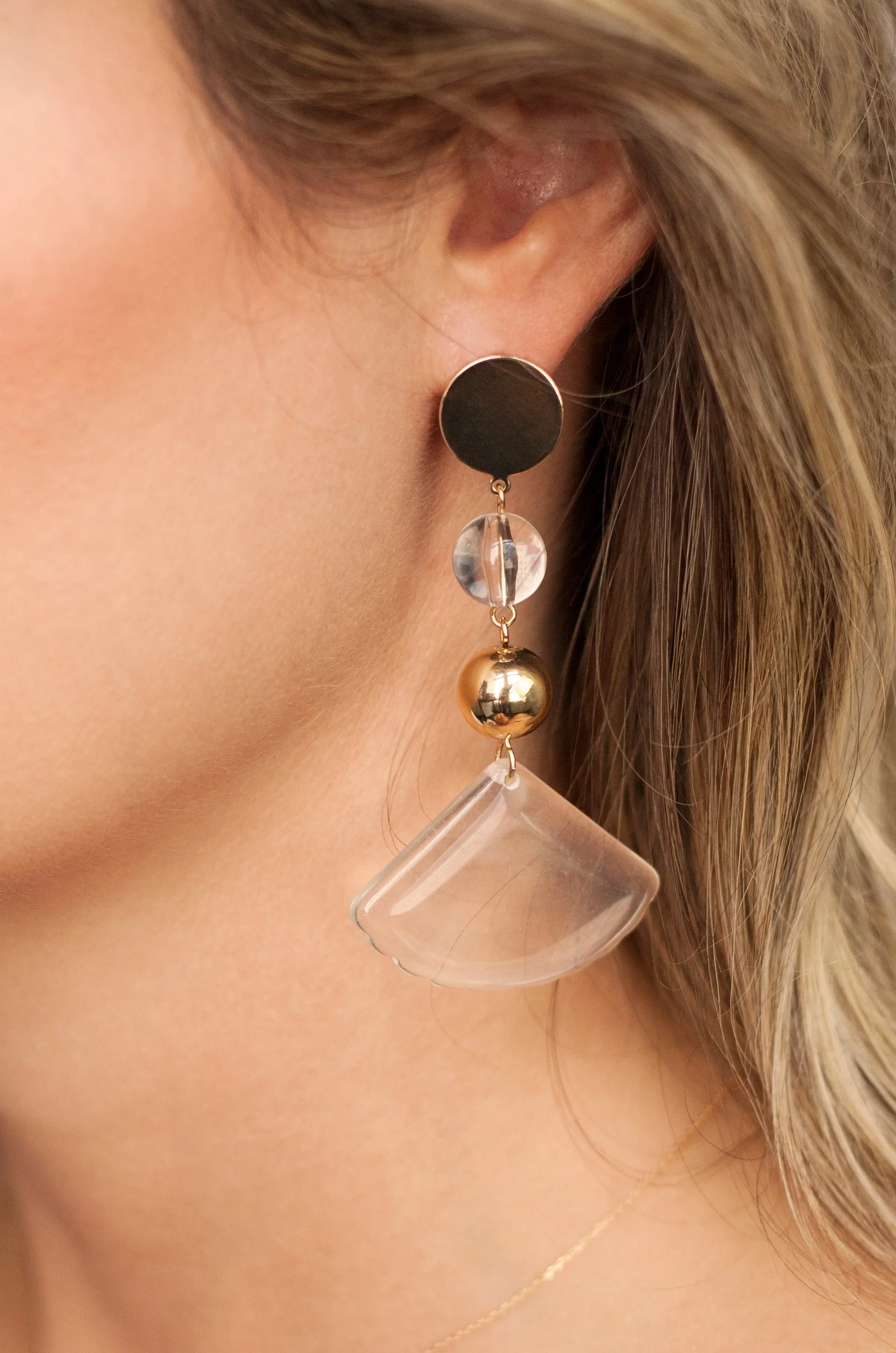 Clear Resin Drop Earrings in Gold