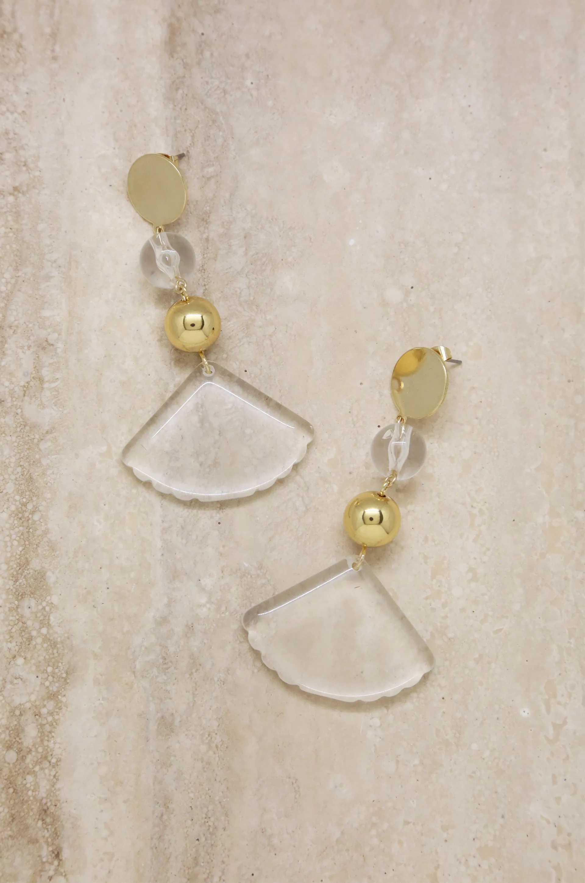 Clear Resin Drop Earrings in Gold