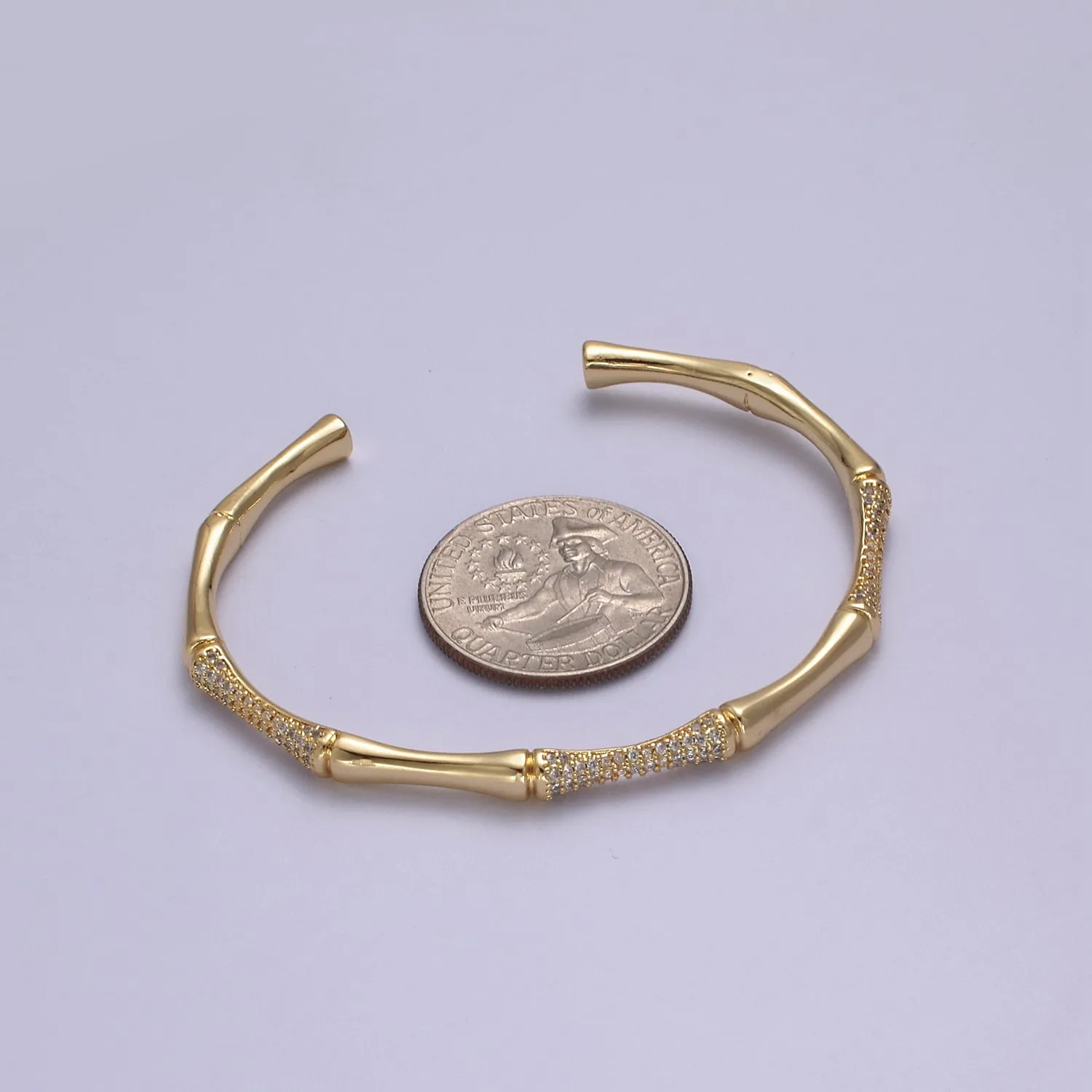 Clearance Pricing BLOWOUT Gold Bamboo Bracelet, Silver Cuff Bangle Bracelet CZ Gold Bamboo Bangle, Adjustable Stackable Jewelry Minimalist Open Bracelet WA-698 WA-699