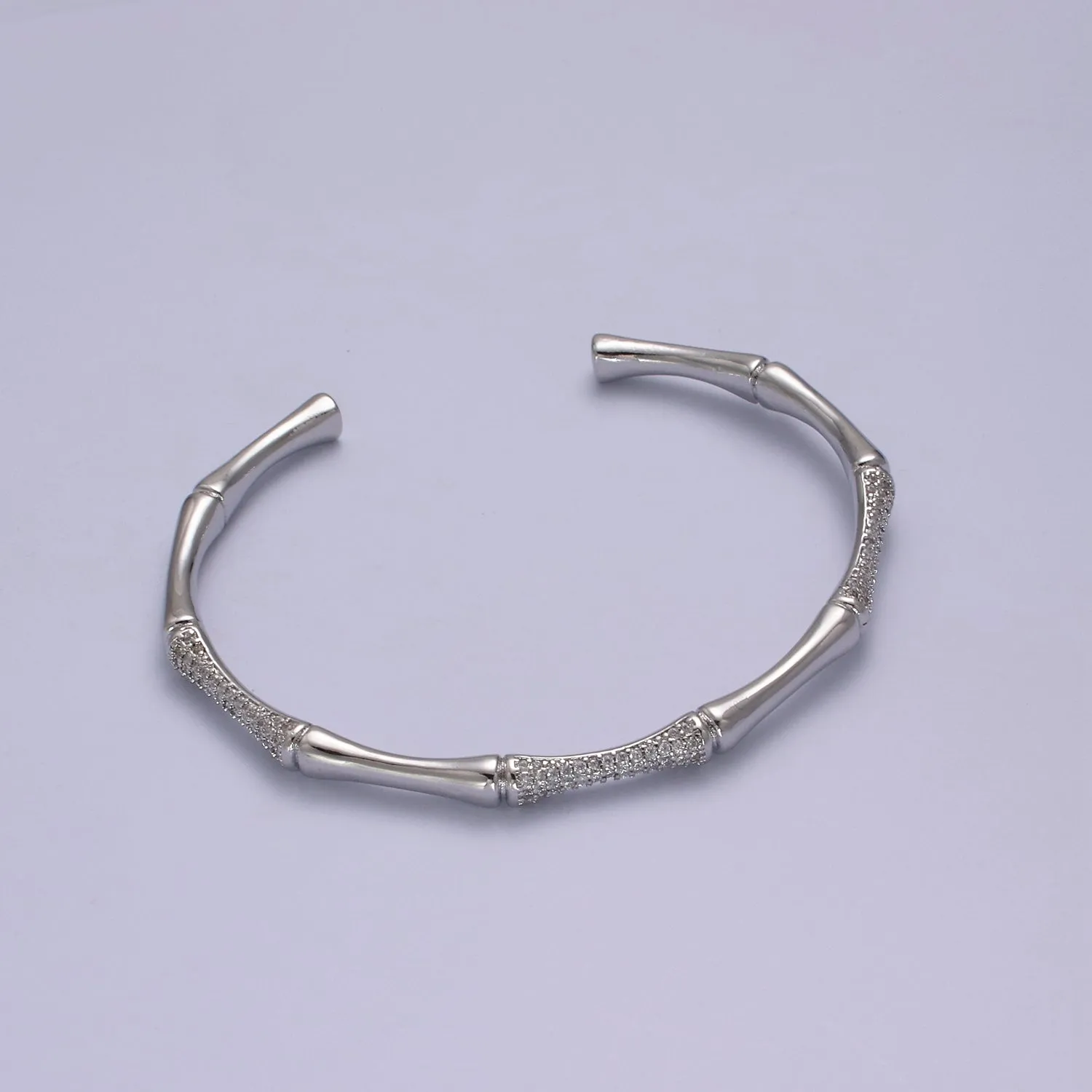 Clearance Pricing BLOWOUT Gold Bamboo Bracelet, Silver Cuff Bangle Bracelet CZ Gold Bamboo Bangle, Adjustable Stackable Jewelry Minimalist Open Bracelet WA-698 WA-699