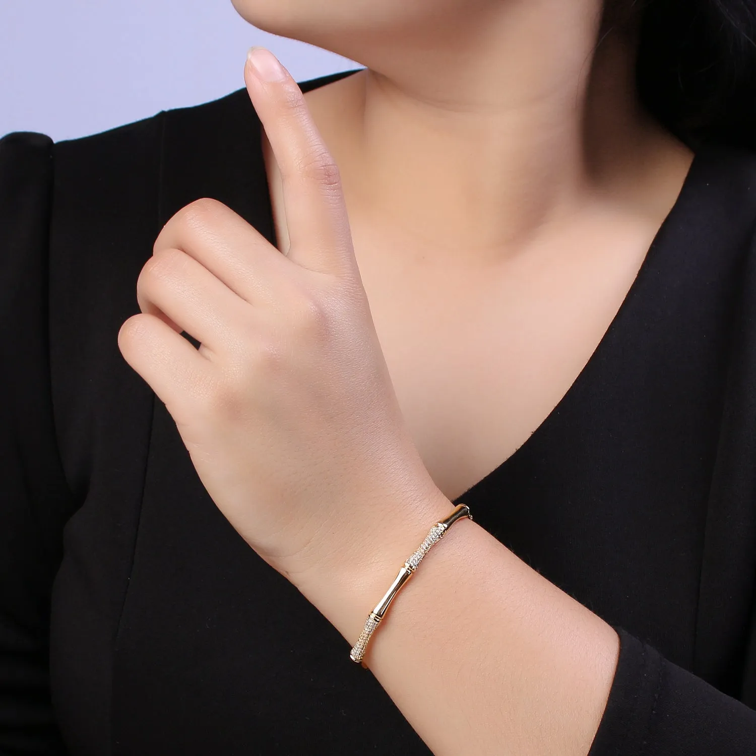 Clearance Pricing BLOWOUT Gold Bamboo Bracelet, Silver Cuff Bangle Bracelet CZ Gold Bamboo Bangle, Adjustable Stackable Jewelry Minimalist Open Bracelet WA-698 WA-699