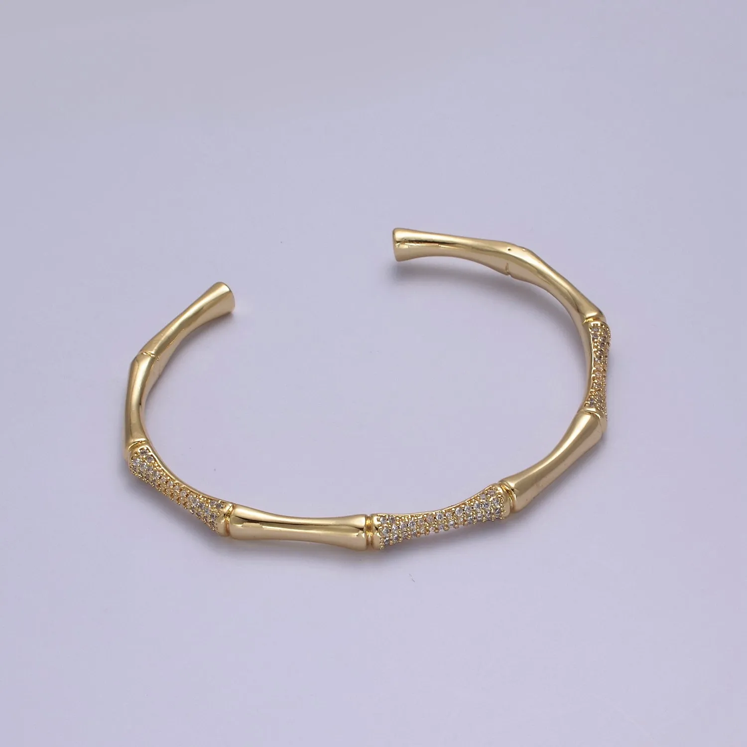 Clearance Pricing BLOWOUT Gold Bamboo Bracelet, Silver Cuff Bangle Bracelet CZ Gold Bamboo Bangle, Adjustable Stackable Jewelry Minimalist Open Bracelet WA-698 WA-699