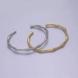 Clearance Pricing BLOWOUT Gold Bamboo Bracelet, Silver Cuff Bangle Bracelet CZ Gold Bamboo Bangle, Adjustable Stackable Jewelry Minimalist Open Bracelet WA-698 WA-699