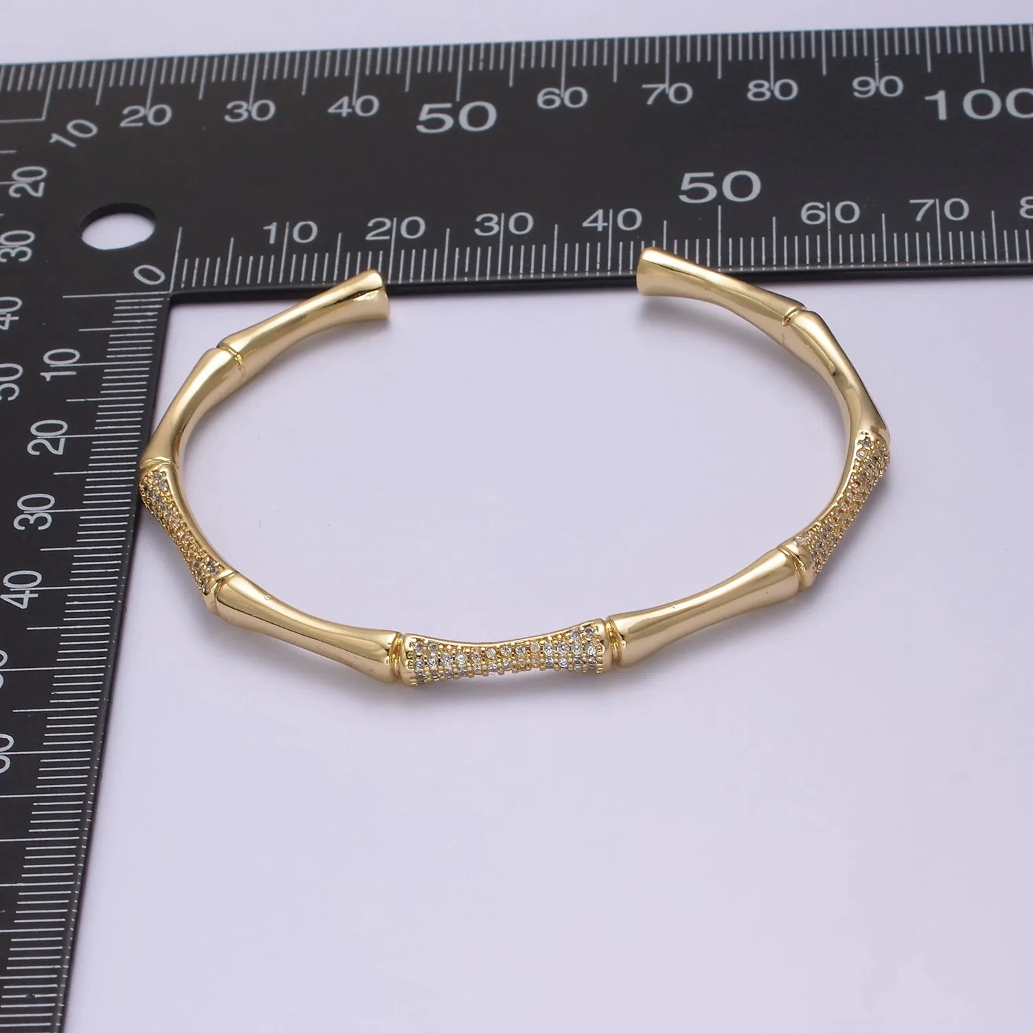 Clearance Pricing BLOWOUT Gold Bamboo Bracelet, Silver Cuff Bangle Bracelet CZ Gold Bamboo Bangle, Adjustable Stackable Jewelry Minimalist Open Bracelet WA-698 WA-699