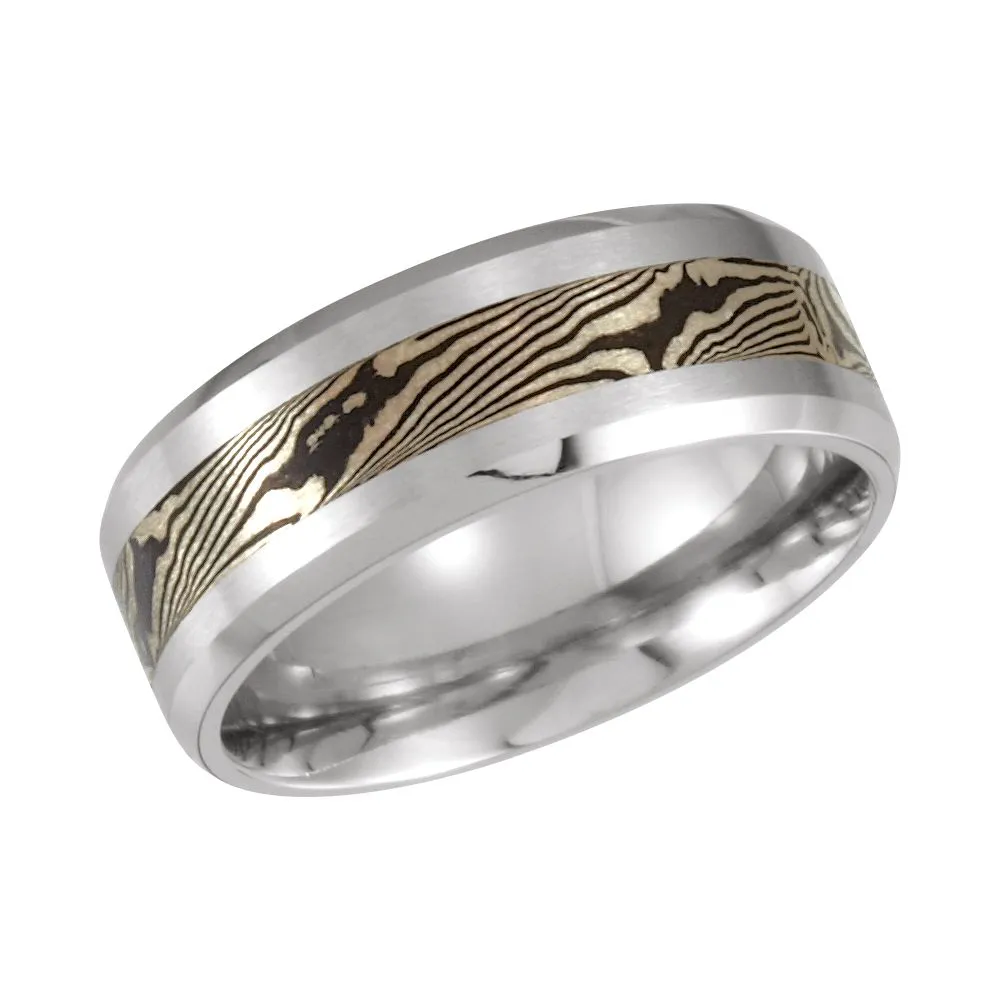 Cobalt & Silver & Copper Mokume Design Band Size 14