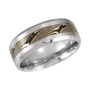 Cobalt & Silver & Copper Mokume Design Band Size 14