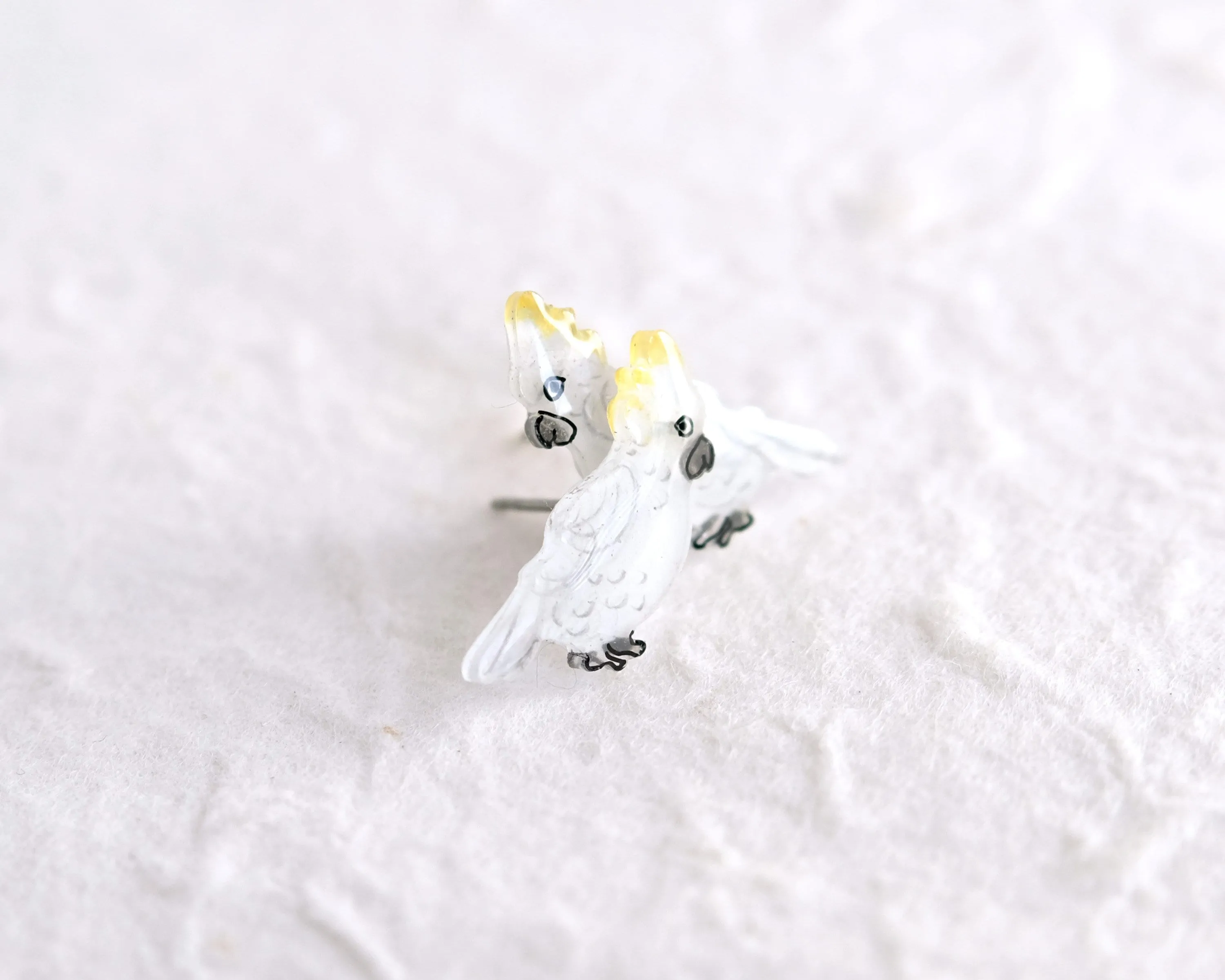 Cockatoo White & Yellow Bird Stud Earrings
