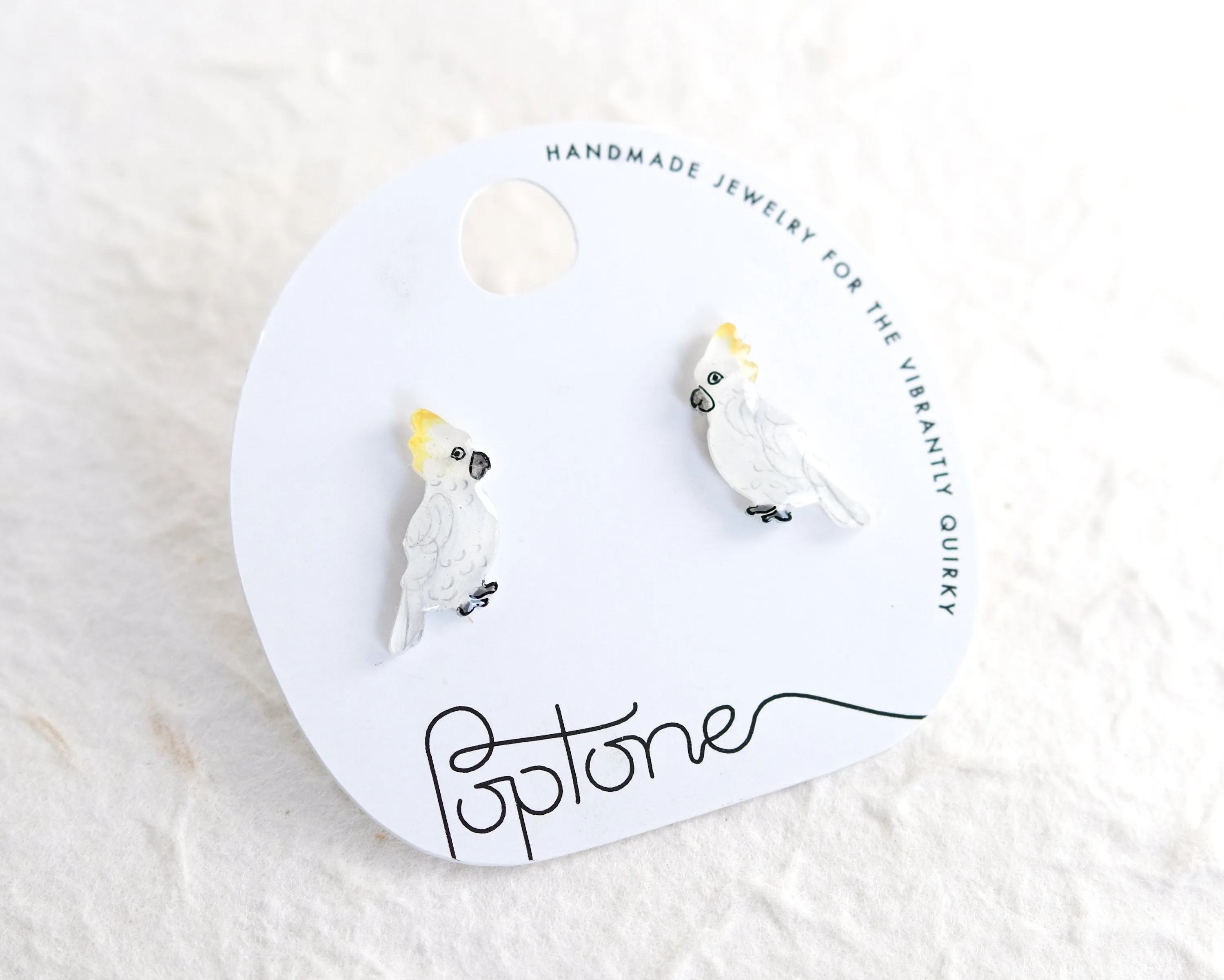 Cockatoo White & Yellow Bird Stud Earrings
