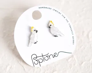 Cockatoo White & Yellow Bird Stud Earrings