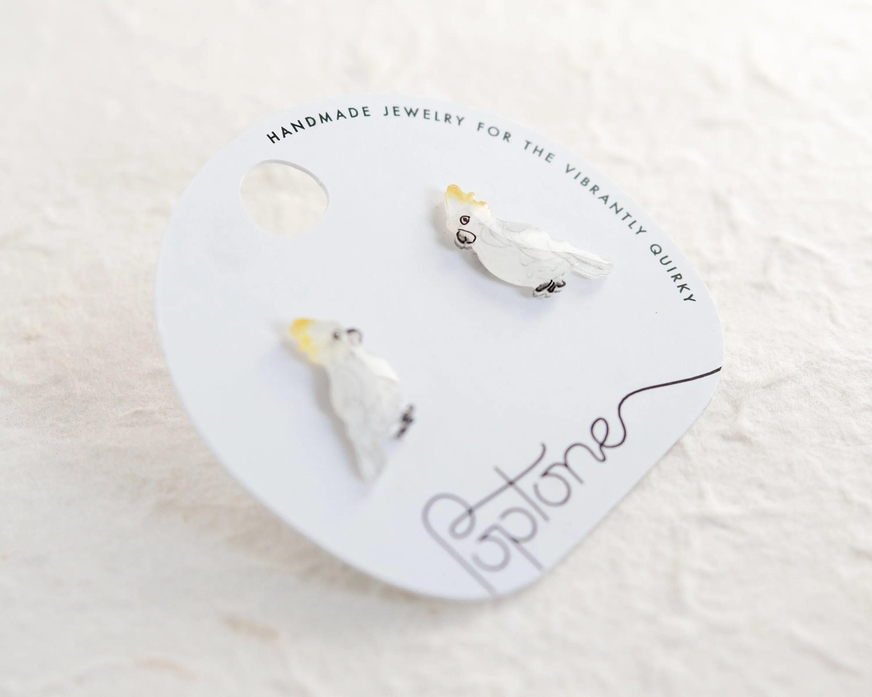Cockatoo White & Yellow Bird Stud Earrings