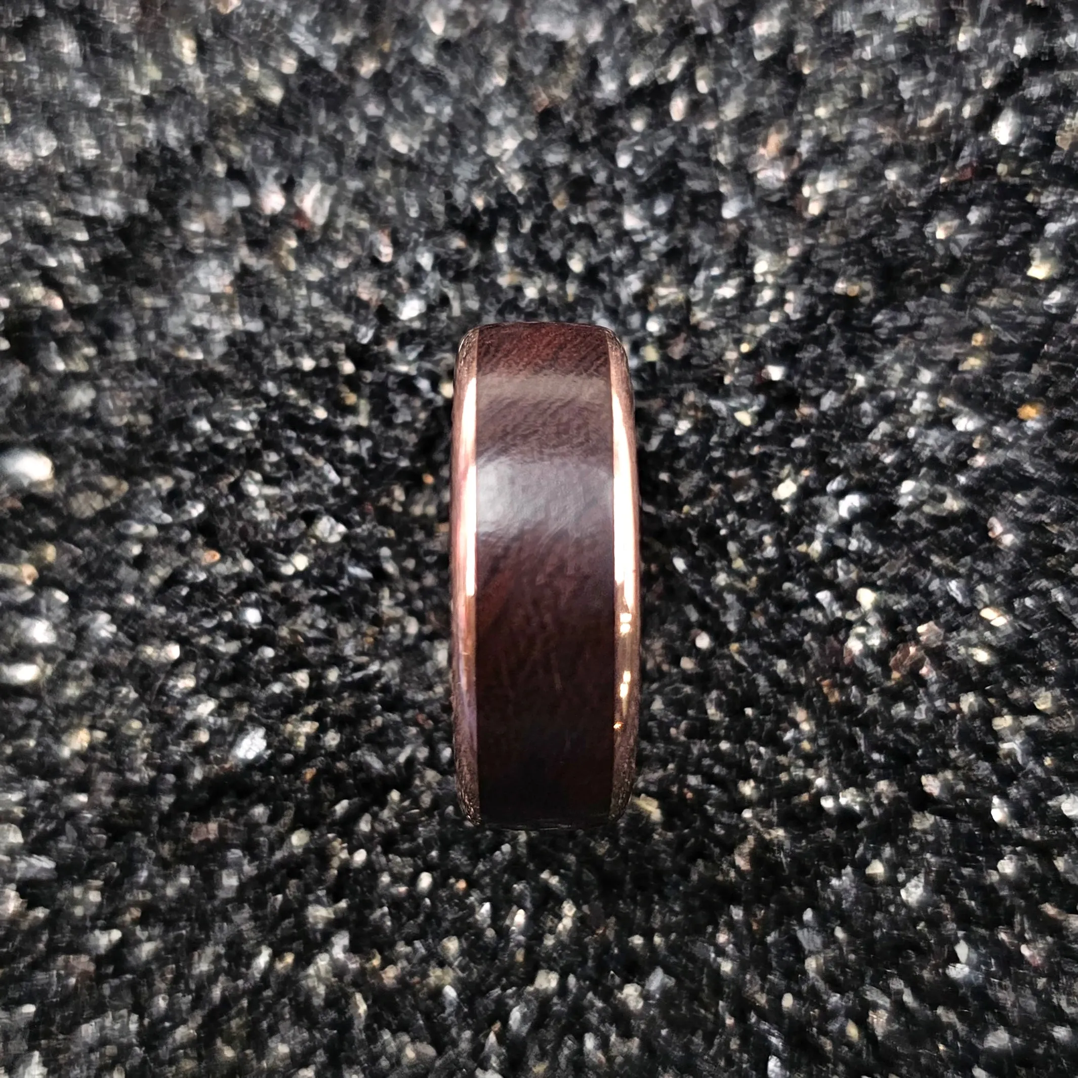Cocus Wood & Copper Band Ring - Size 8.5