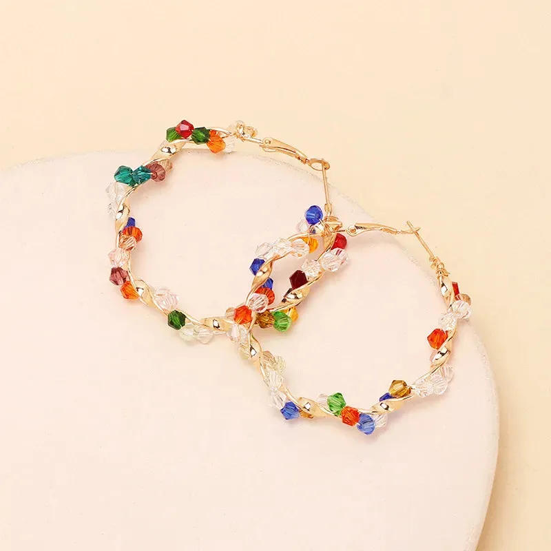Colorful Crystal Hoop Earrings for Women New Fashion Big Round Circle Statement Earrings Wedding Party Bohemian  Jewelry