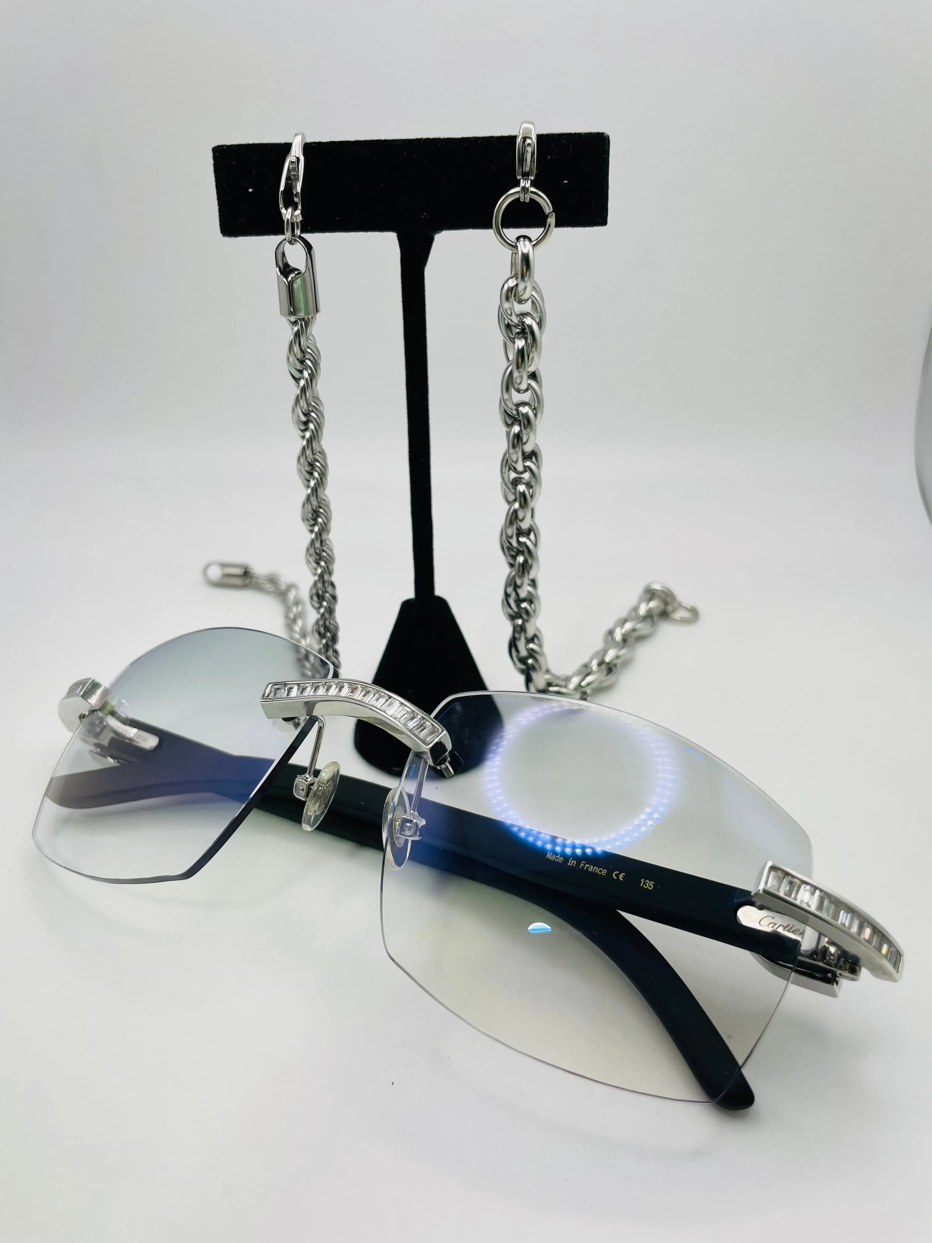 Combo - C Decor - Silver Black Woods w/ Baguettes Diamonds Set   2 Stainless Steel Bracelets
