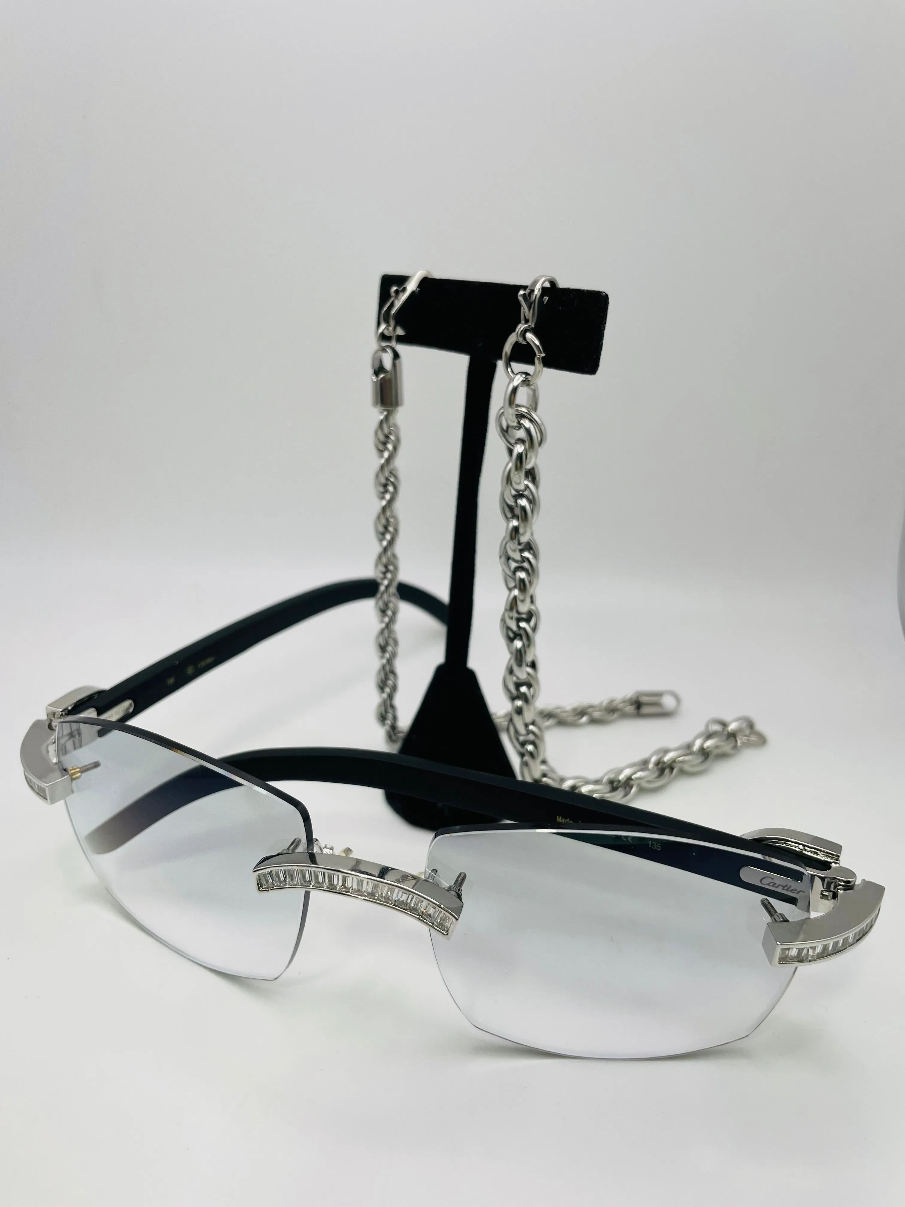 Combo - C Decor - Silver Black Woods w/ Baguettes Diamonds Set   2 Stainless Steel Bracelets