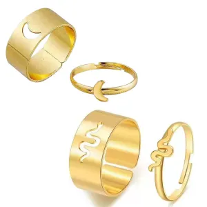 Combo of 2 Golden Half Moon and Snake Couple Ring