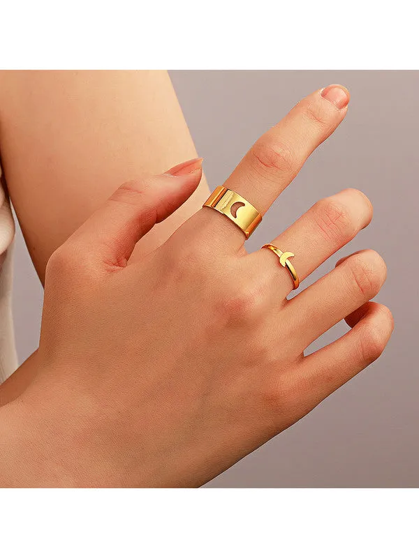 Combo of 2 Golden Half Moon and Snake Couple Ring