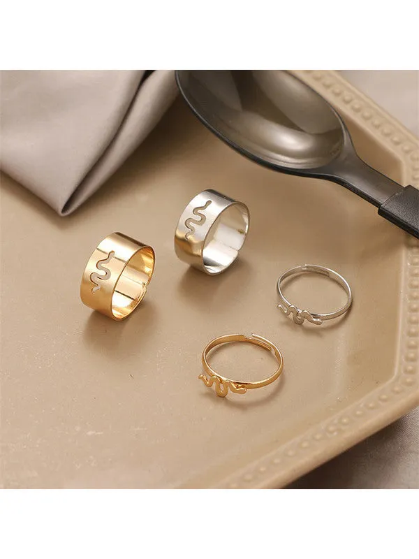 Combo of 2 Golden Half Moon and Snake Couple Ring