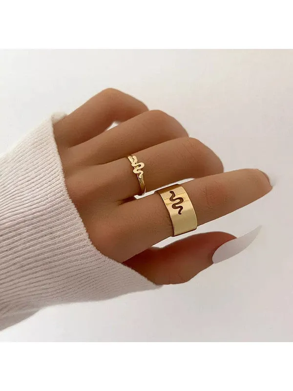 Combo of 2 Golden Half Moon and Snake Couple Ring