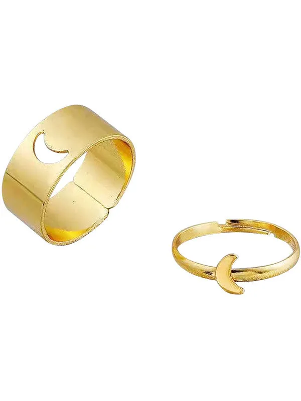 Combo of 2 Golden Half Moon and Snake Couple Ring