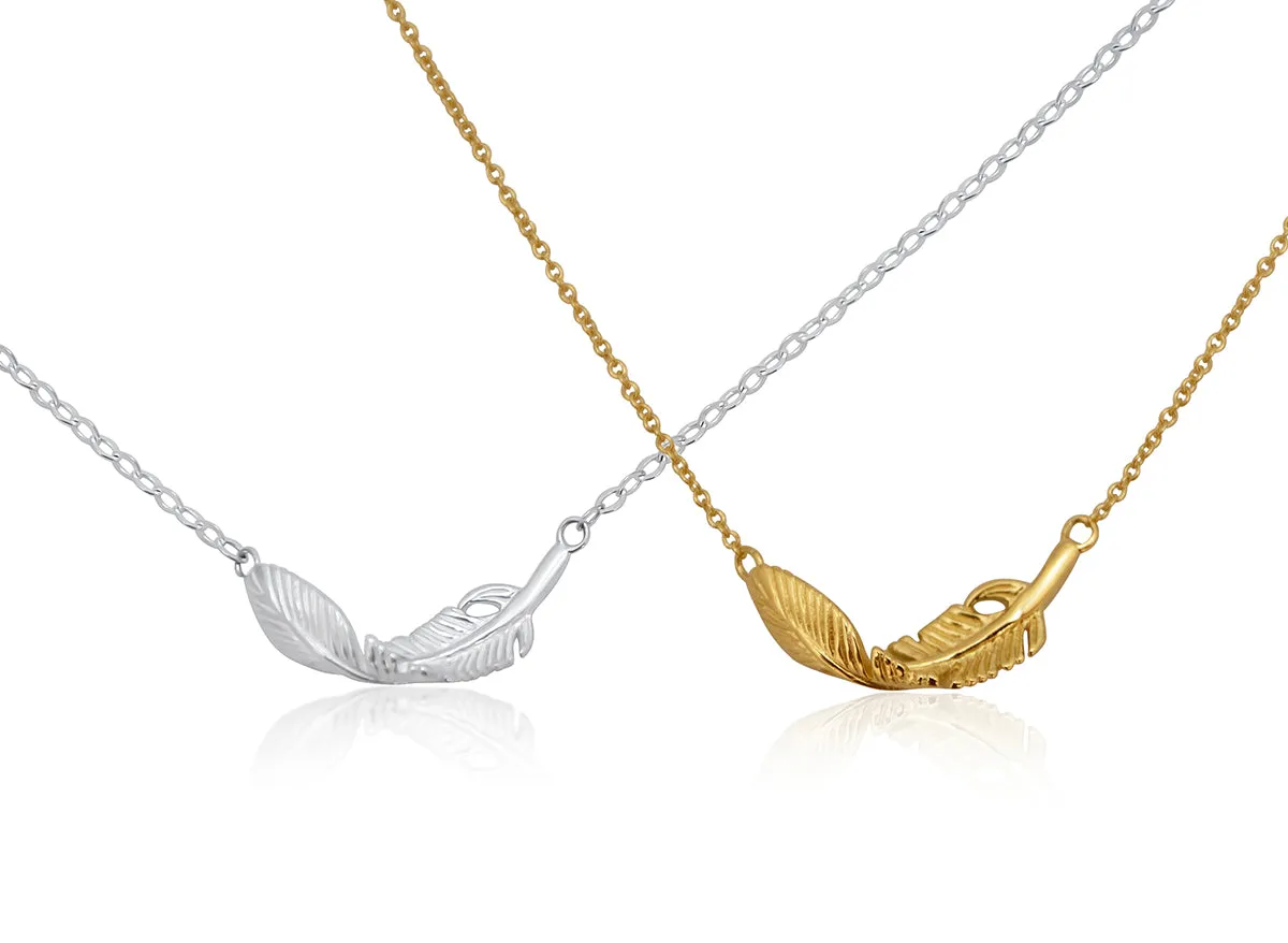 constance feather necklace, silver or gold • good company