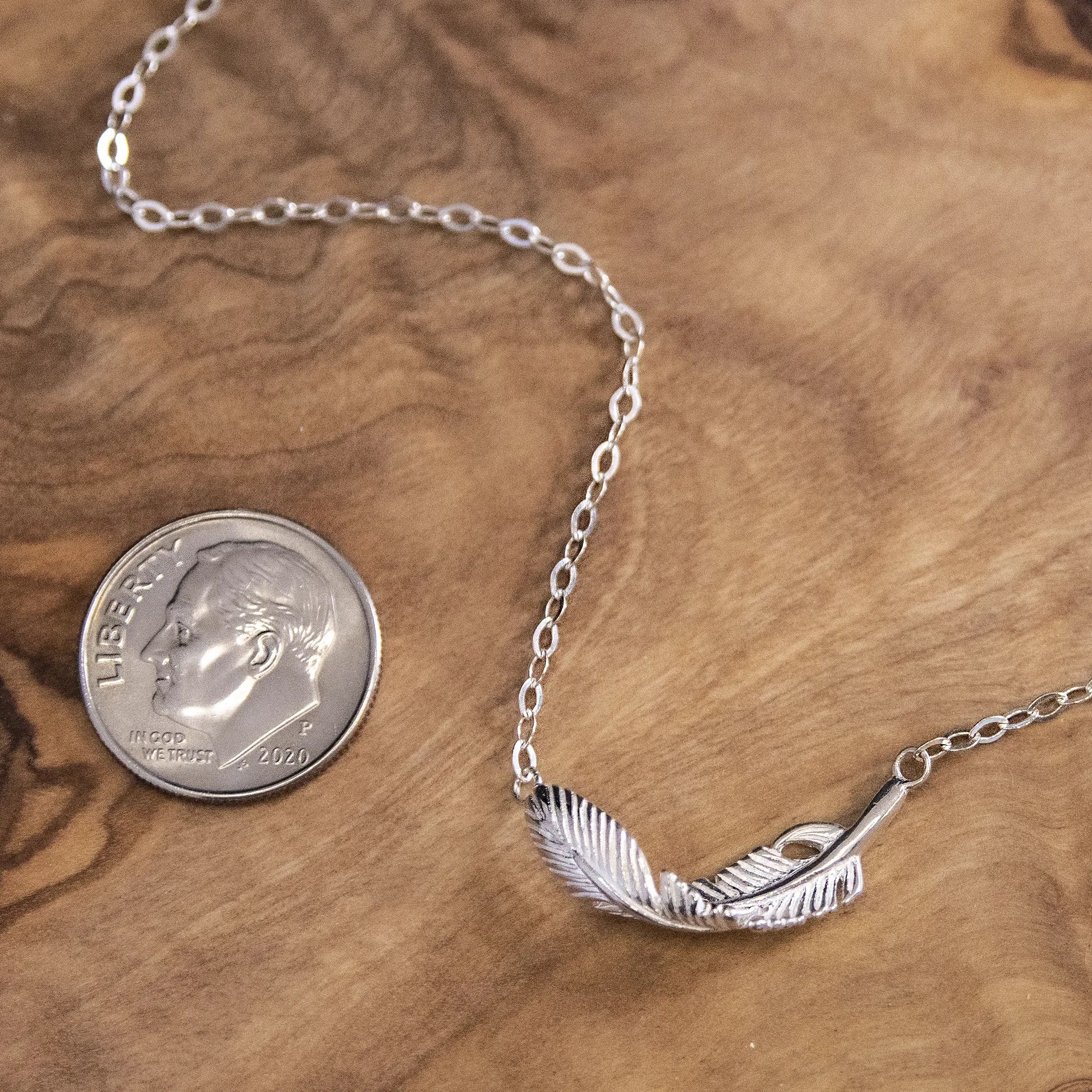 constance feather necklace, silver or gold • memorial gift