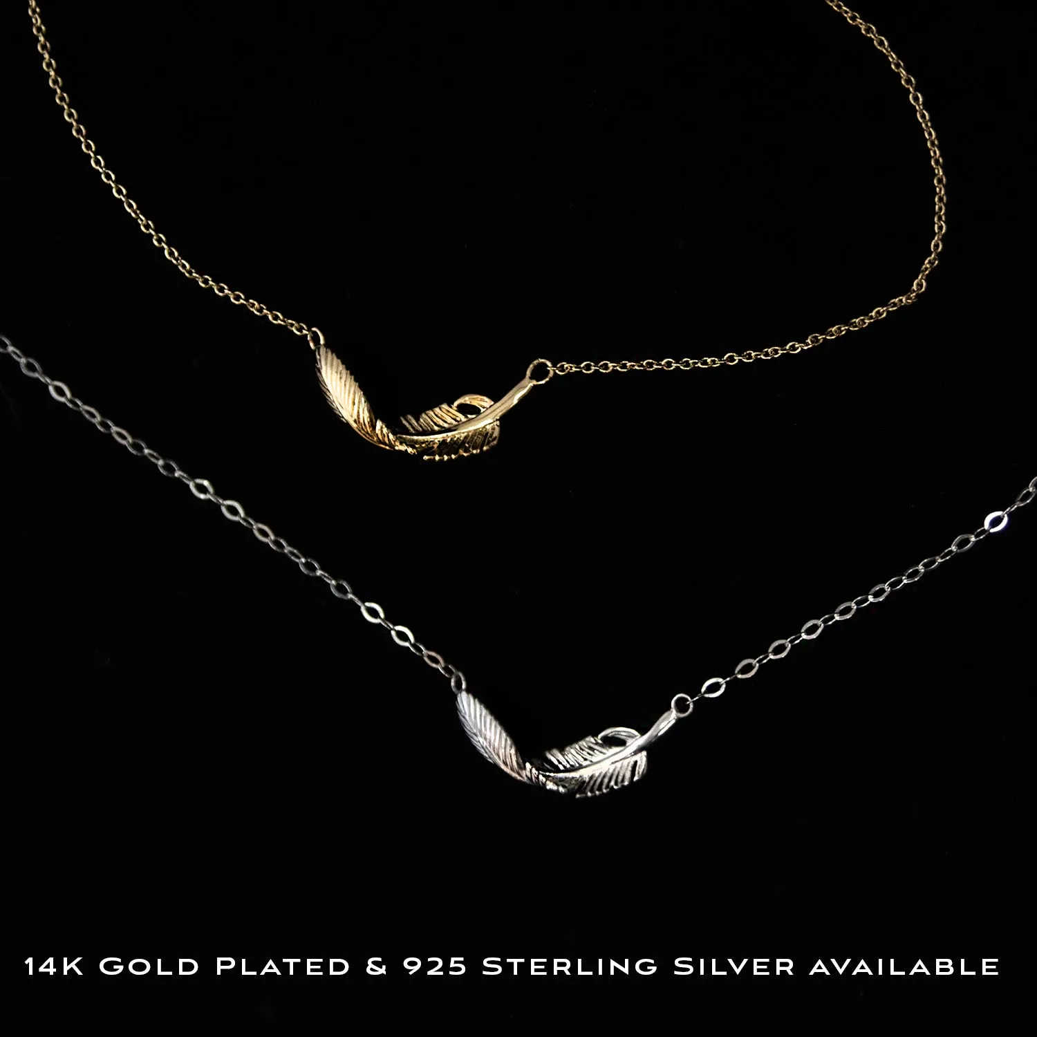 constance feather necklace, silver or gold • memorial gift