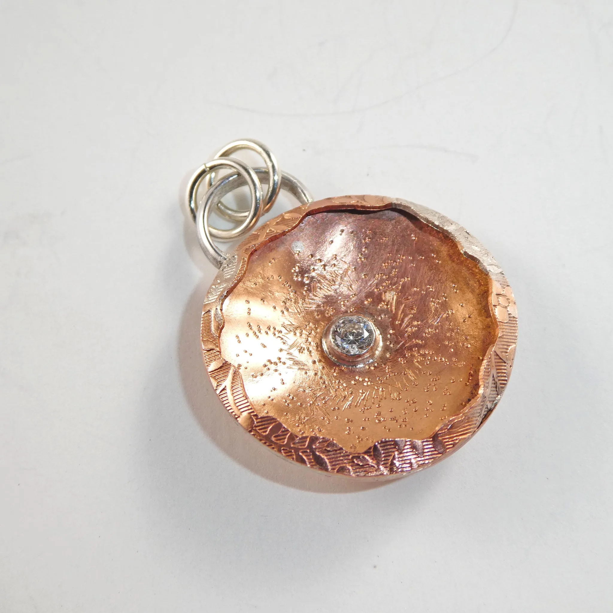Copper and Sterling Silver Shadowbox Cubic Zirconia Pendant