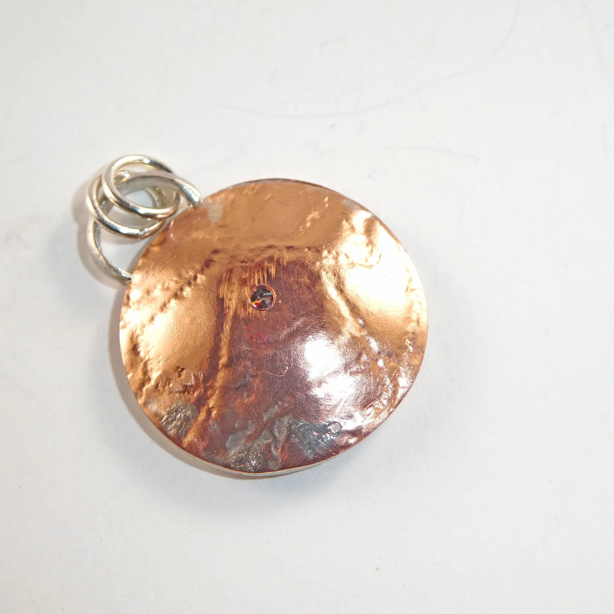 Copper and Sterling Silver Shadowbox Cubic Zirconia Pendant