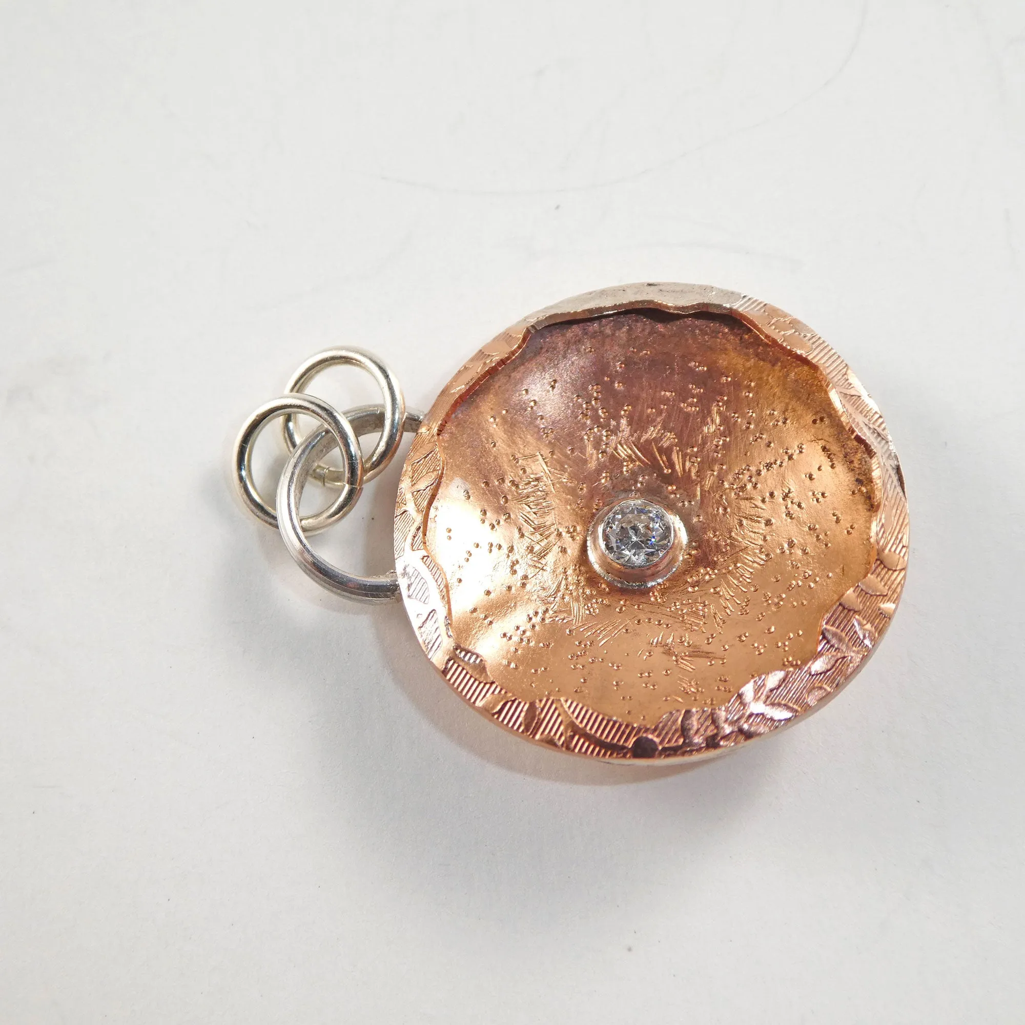 Copper and Sterling Silver Shadowbox Cubic Zirconia Pendant