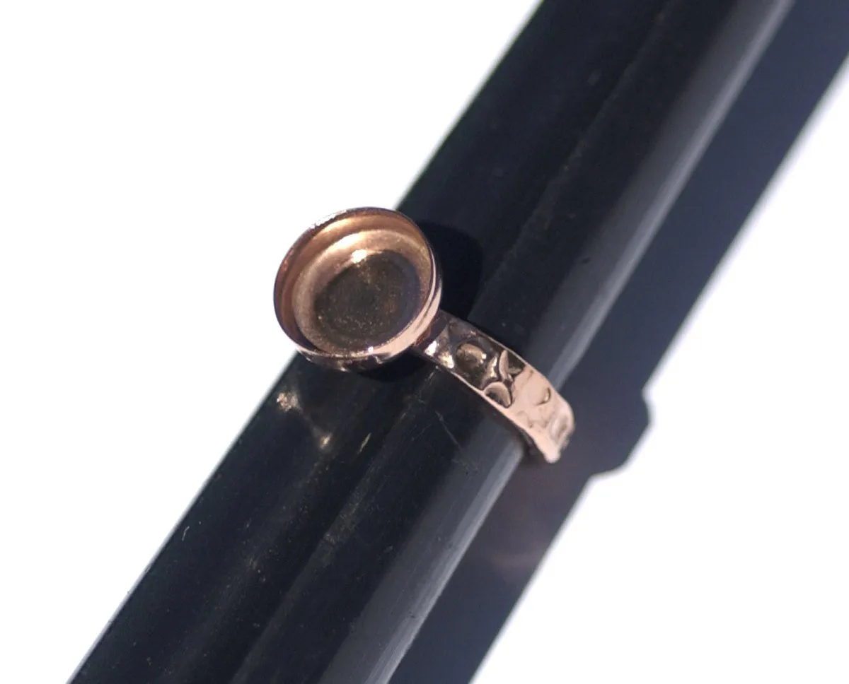 Copper Bezel Cup Ring Hammered for Resin Gluing or Setting - Size 7