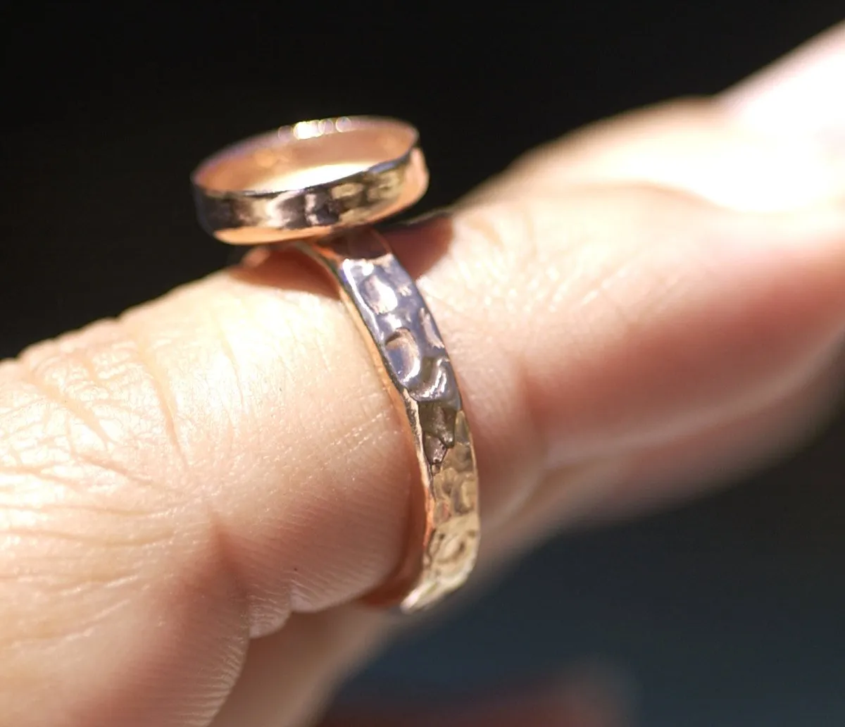 Copper Bezel Cup Ring Hammered for Resin Gluing or Setting - Size 7