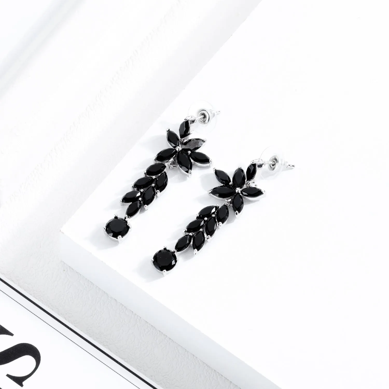 Copper Plated White Gold Earrings Black Long Earrings