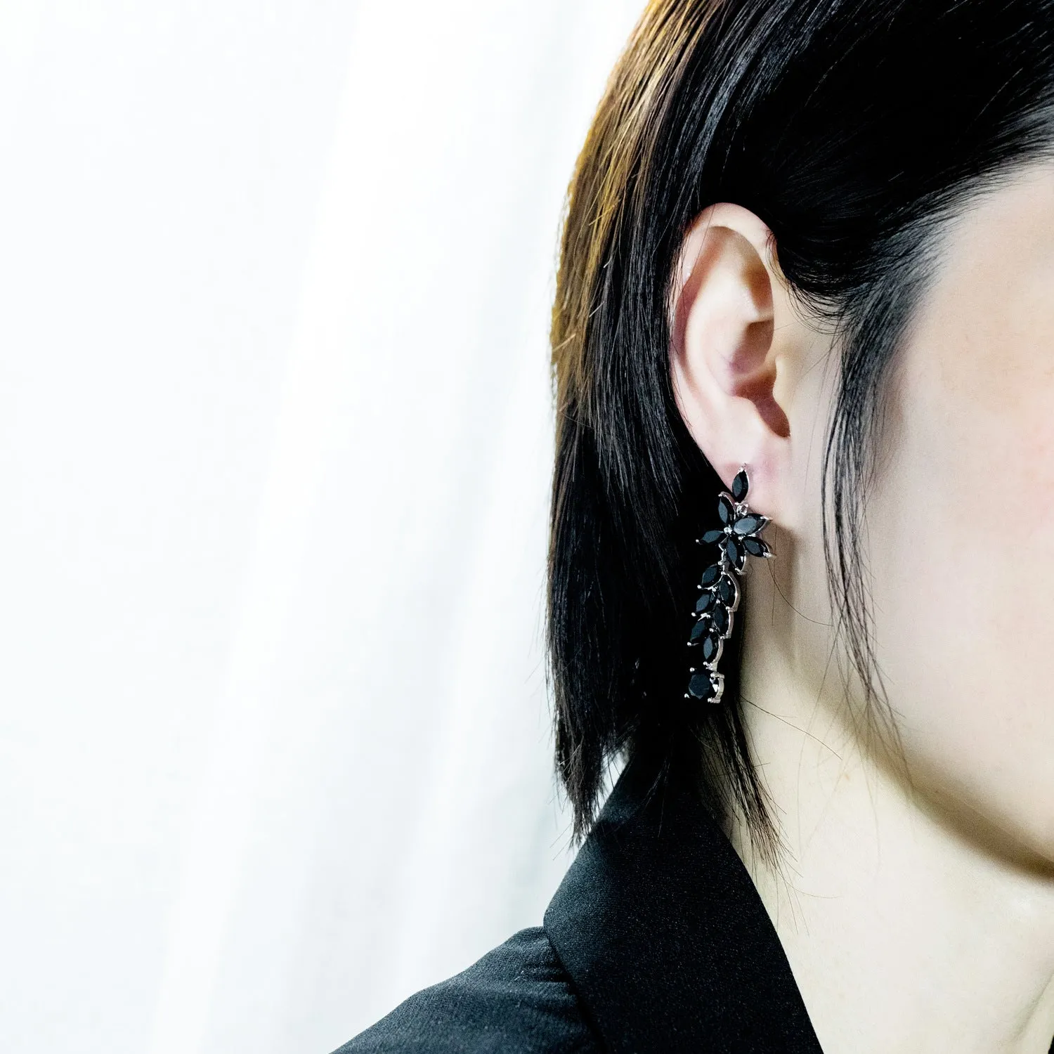 Copper Plated White Gold Earrings Black Long Earrings