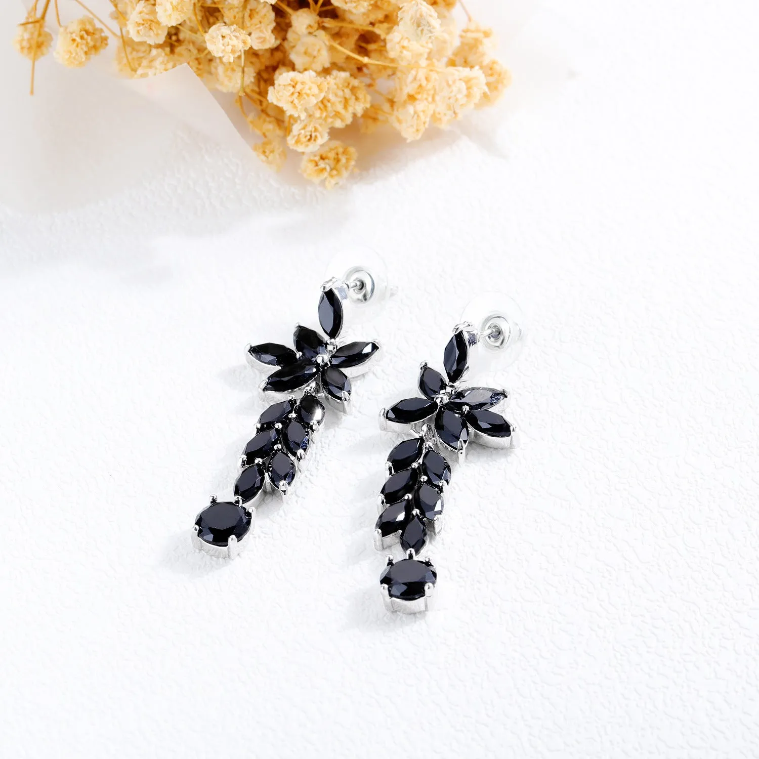 Copper Plated White Gold Earrings Black Long Earrings