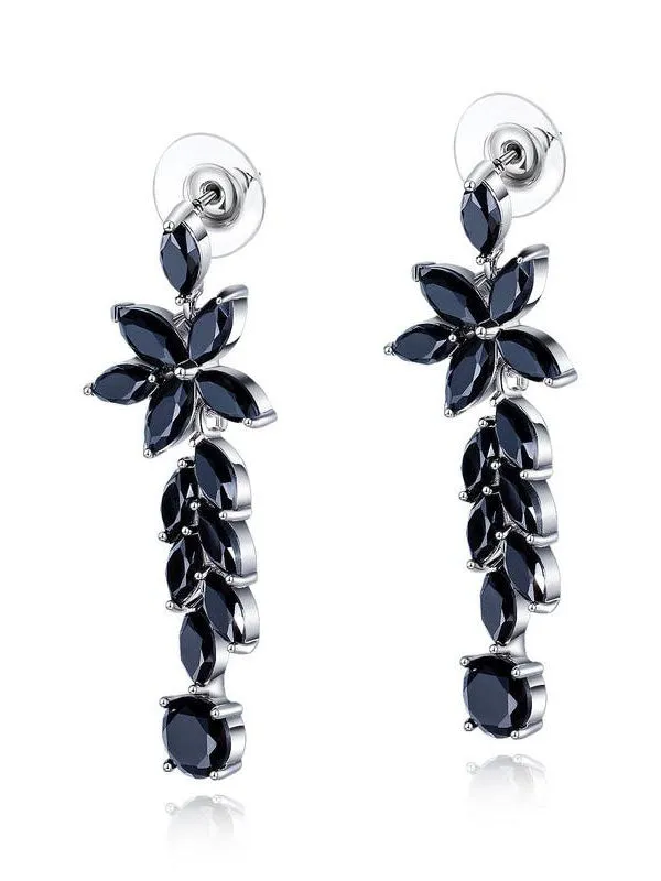 Copper Plated White Gold Earrings Black Long Earrings