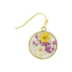 Cottage Purple Yellow Dried Flower Round Earrings