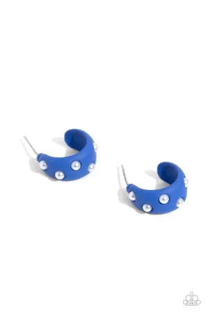 Cover PEARL - Blue - Acrylic with White Pearl Paparazzi Tiny Hoop Earrings