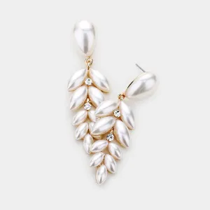 Cream Pearl Teardrop Marquise Pageant Earrings | 479314