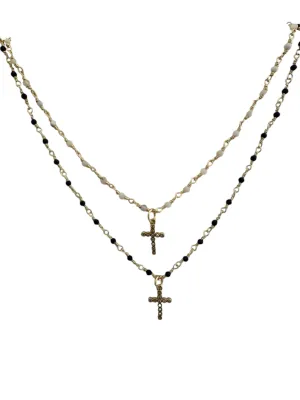 Cross Charm on Tiny Bead Necklace