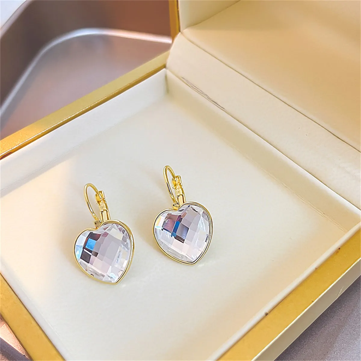 Crystal & 18K Gold-Plated Heart Huggie Earrings