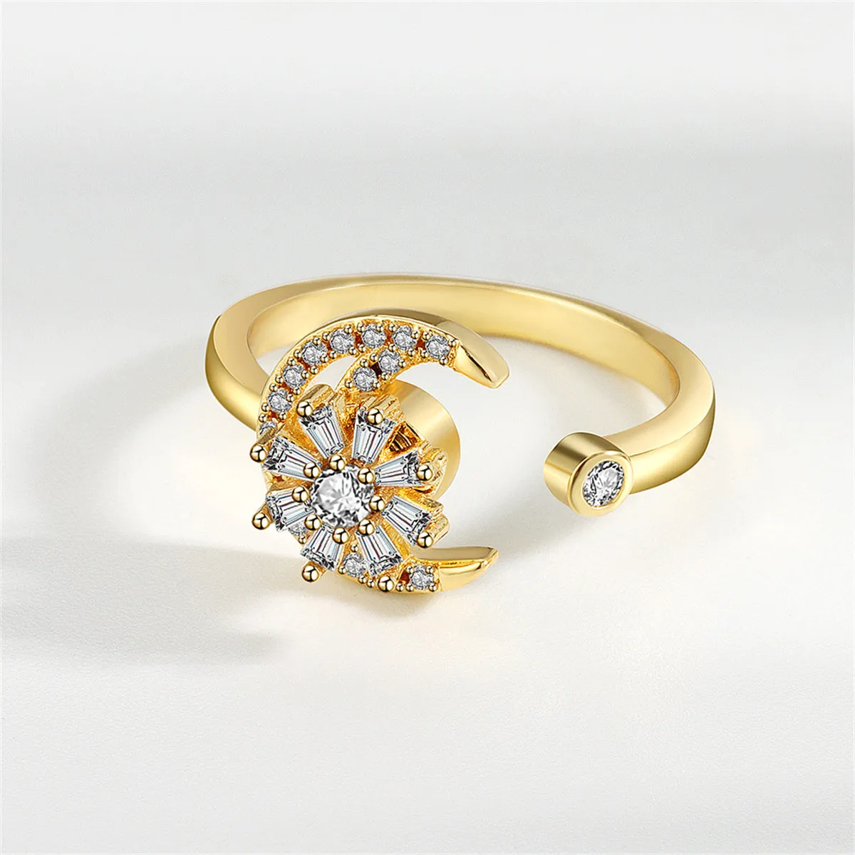 Crystal & 18K Gold-Plated Rotating Flower Moon Open Ring