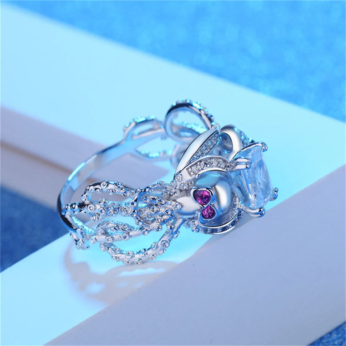 Crystal & Cubic Zirconia Openwork Skull Ring