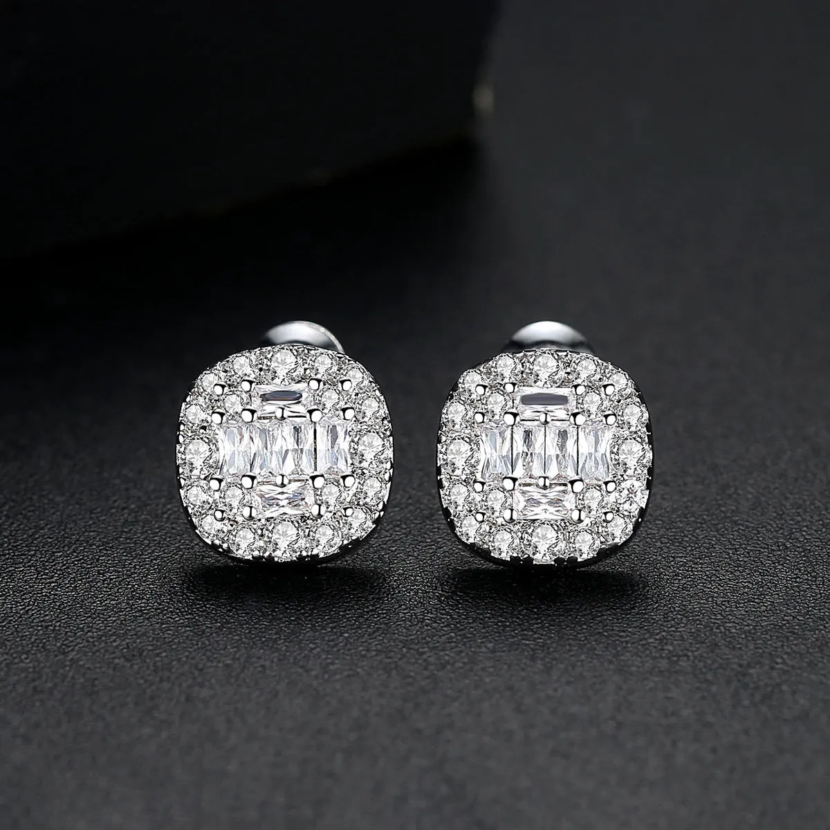 Crystal & Cubic Zirconia Round Halo Stud Earrings